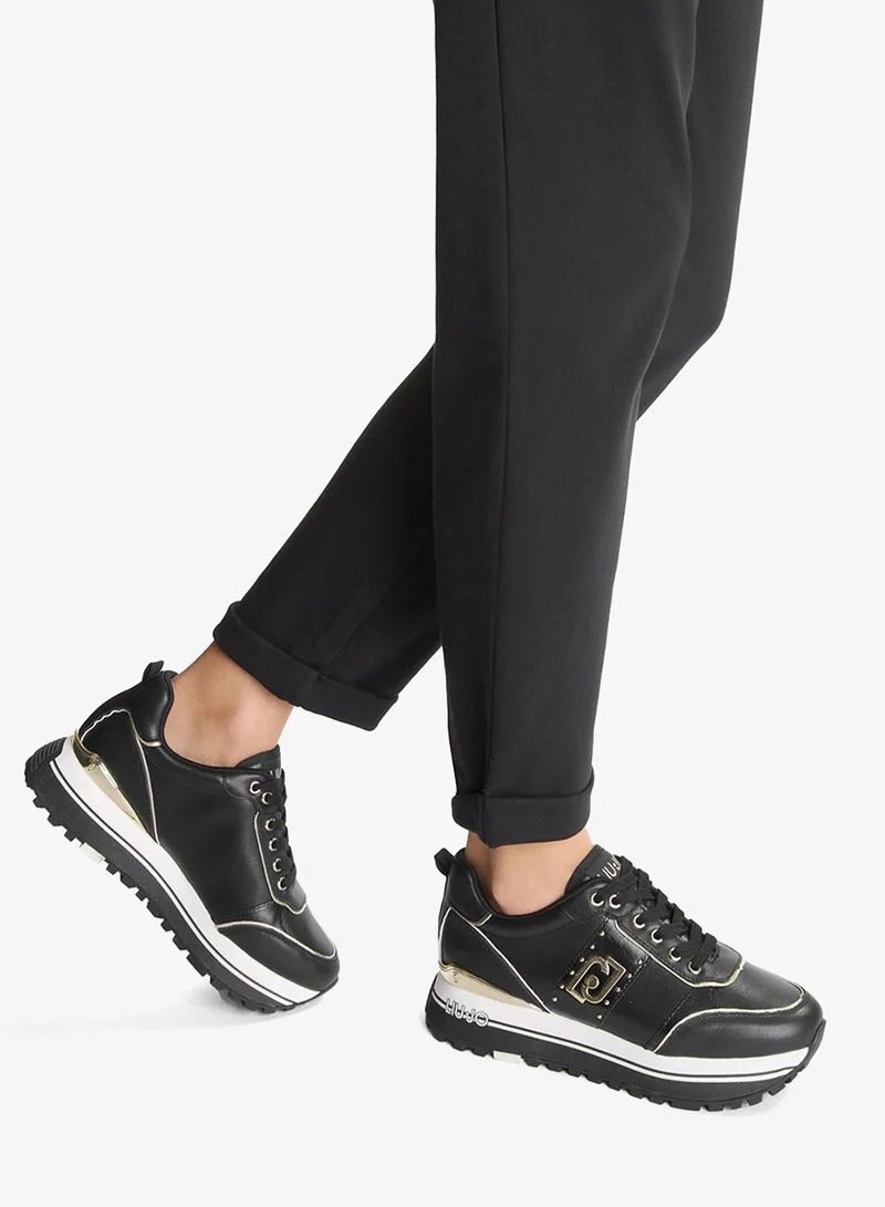 ليو جو سنيكرز جلد أسود بكعب عريض