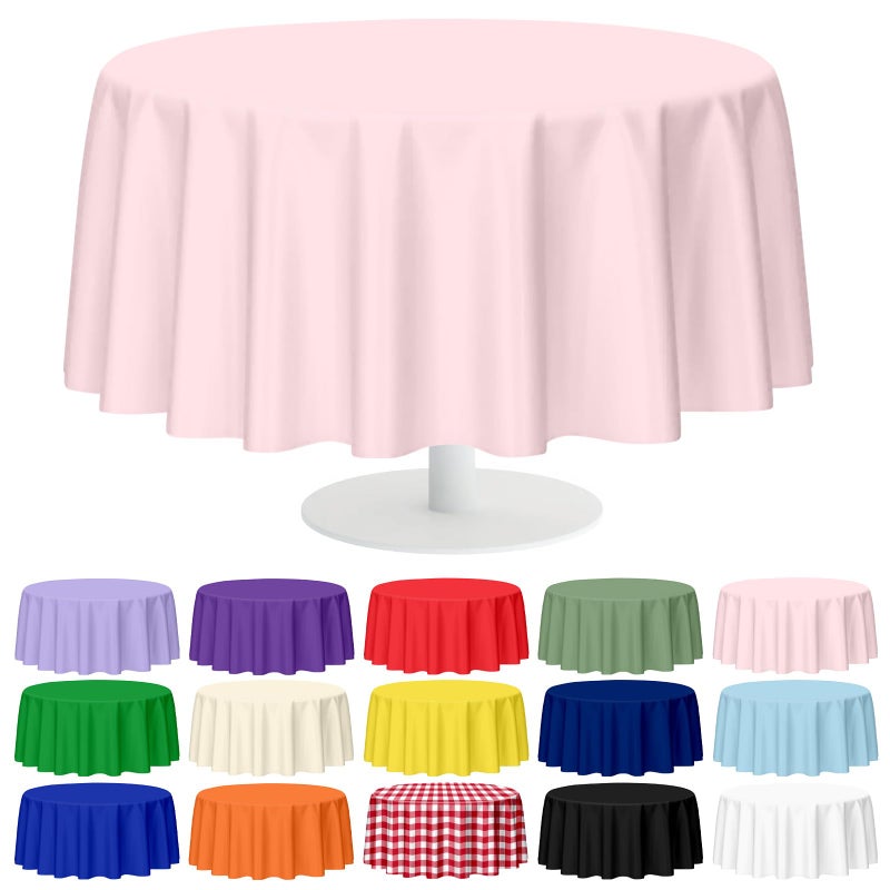 Mulbozy 12 Pack Pink Round Tablecloth, 84 Inches Plastic Table Cover, Premium Disposable Round Party Tablecloth For Restaurant Dinners, Wedding, Grad Party, Baby Shower, Outdoor Camping - Image 1