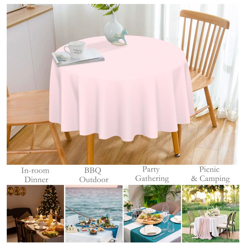Mulbozy 12 Pack Pink Round Tablecloth, 84 Inches Plastic Table Cover, Premium Disposable Round Party Tablecloth For Restaurant Dinners, Wedding, Grad Party, Baby Shower, Outdoor Camping - Image 3