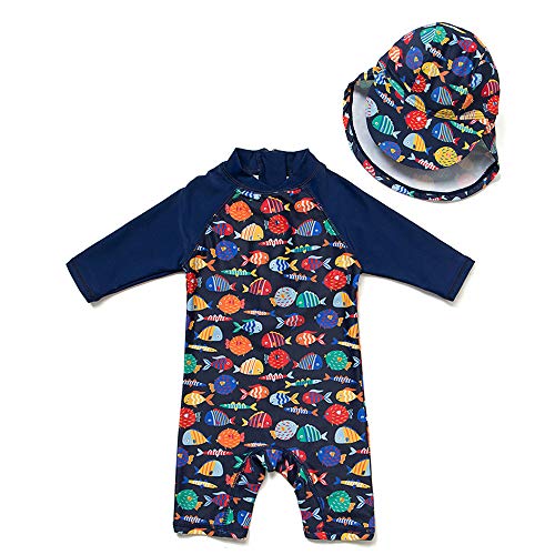 upandfast Baby Long Sleeve Bathing Suit Baby Boy Swimsuit Toddler One-Piece Rashguard (Colorful Fish,3-6 Months) - Image 1