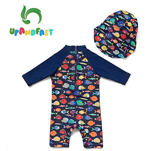 upandfast Baby Long Sleeve Bathing Suit Baby Boy Swimsuit Toddler One-Piece Rashguard (Colorful Fish,3-6 Months) - Image 2