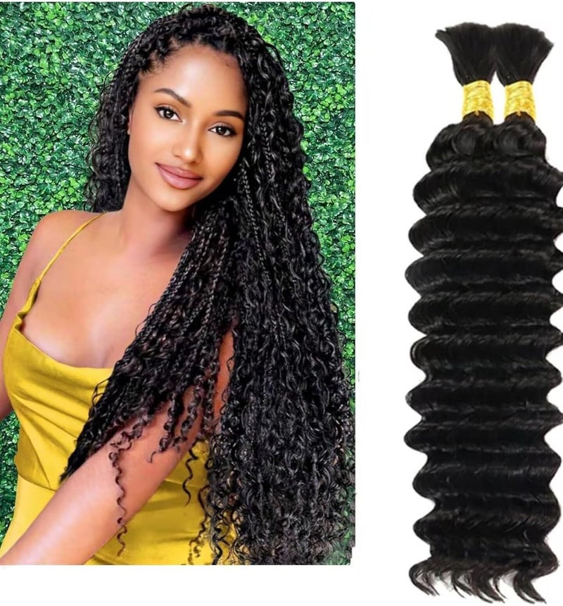 Datanala Human Braiding Hair Deep Wave Bulk Human Hair for Braiding 22inch Brazilian 100 Unprocessed Virgin Wet and Wavy Human Hair Extensions for Boho Braids Human Hair Braiding Hair 1B 100g