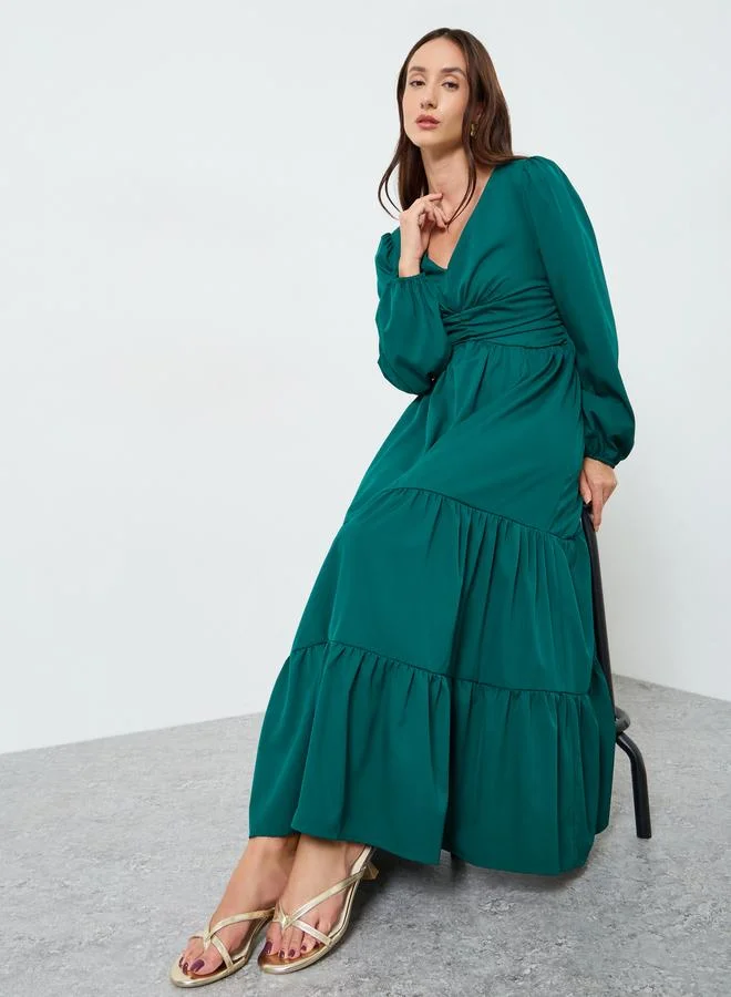 تايك تو فستان طويل سادة بكسرات