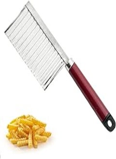 PLASTIFIC Potato Chipper Stainless Steel Crinkle Slicer Wavy Blade Chips Cutter Kitchen Cooking Tool for Chips French Fries Vegetables Fruits (1 x Maroon Crinkle Cutter) 