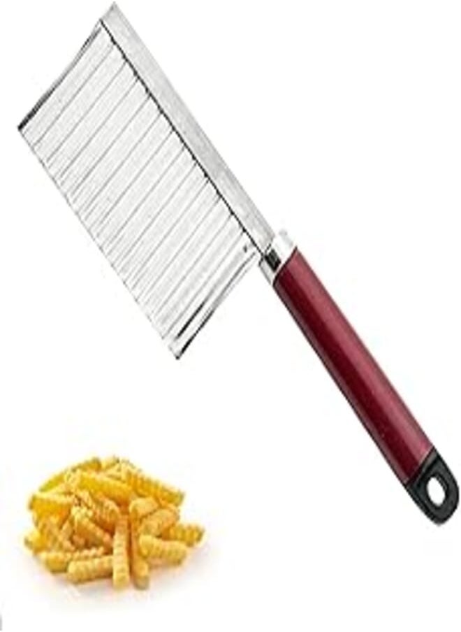 PLASTIFIC Potato Chipper Stainless Steel Crinkle Slicer Wavy Blade Chips Cutter Kitchen Cooking Tool for Chips French Fries Vegetables Fruits (1 x Maroon Crinkle Cutter) 
