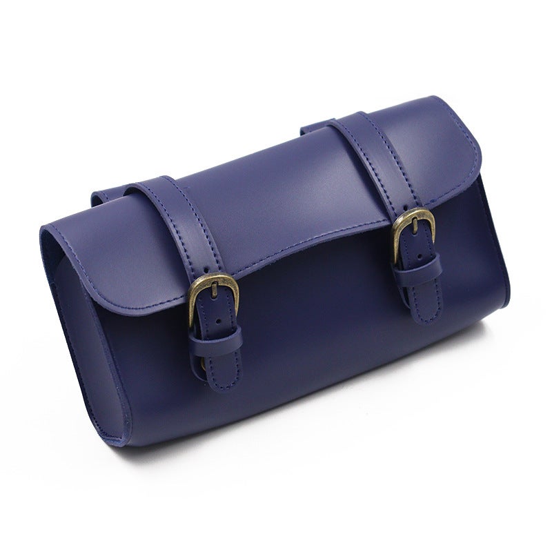 Generic in stock Outdoor Bicycle Retro Head Hanging Bag PU Leather Electric Car Hanging Bag Road Bike Cycling Storage Bag Royal blue 