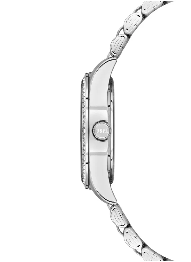U.S. Polo Assn. U.S. Polo Assn. Stile Ladies' 30mm Watch with Sky-Blue Dial & Shimmering Diamonds on Stainless Steel Band - USPA2085-03, Elegant Fashion Accessory