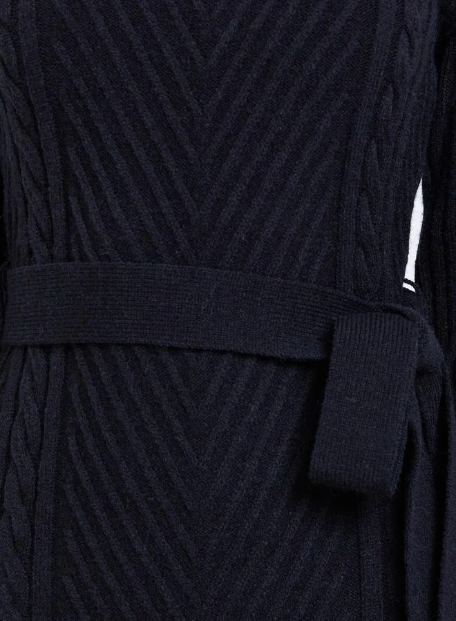 Styli Black Ribbed Knit Sweater Midi Dress with Belt