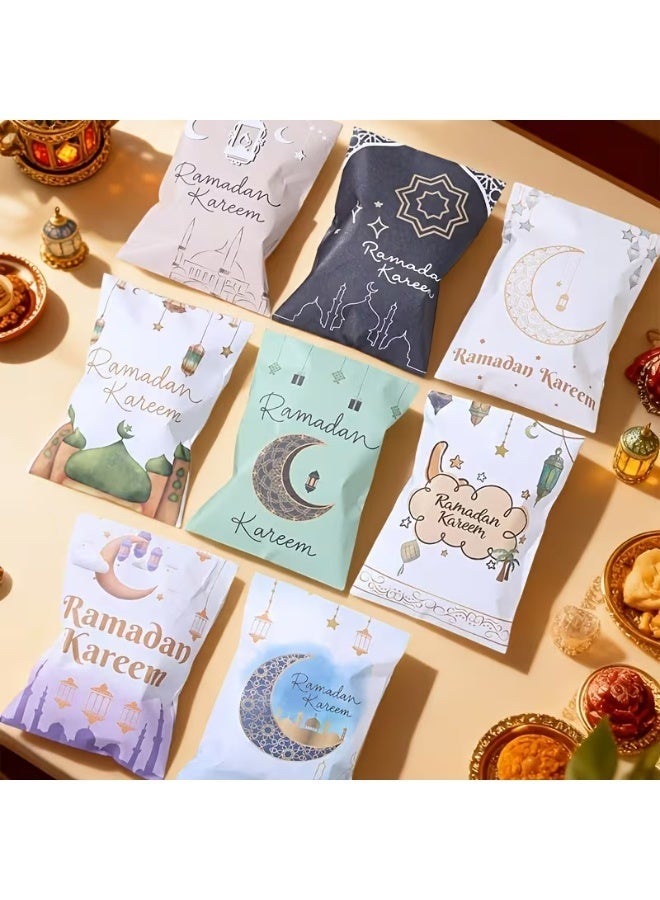 24-Pack Paper Envelope Bags with Colorful Castle Moon Ramadan Kareem Cartoon Design, Self-Seal Closure, Stickers Included, Ideal for Eid Mubarak, Eid Al-Fitr Gift, Umrah Mubarak, Ramadan Kareem Decoration
