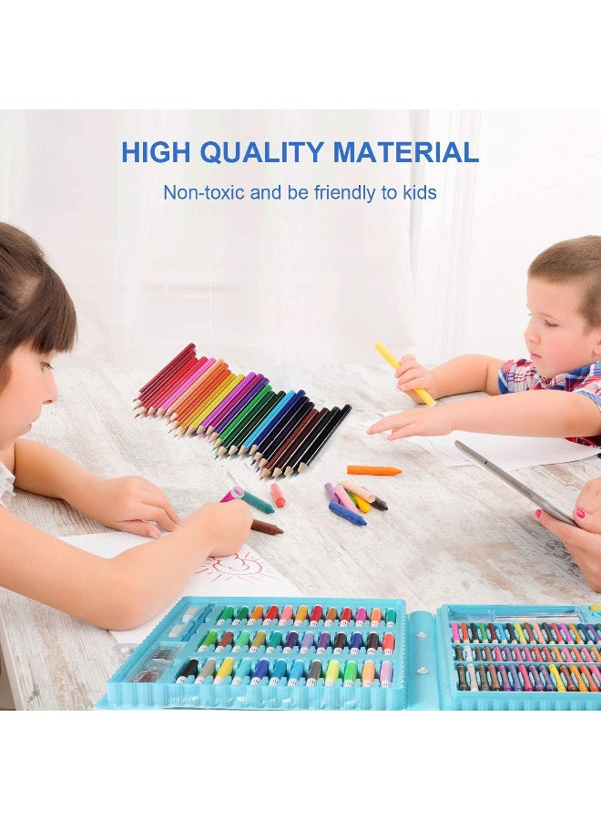 مجموعة أدوات فنية فاخرة للأطفال للرسم والتلوين 150 قطعة | صندوق فني محمول - أزرق - Image 5