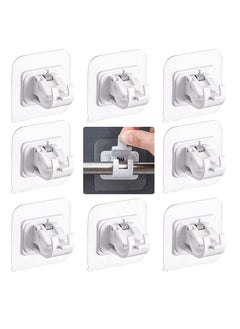 8 Pieces Self Adhesive Curtain Rod Bracket No Drill Drapery Hooks Holder Plastic Easy Sticky Curtain Rod Hooks for Kitchen Bathroom Hotel White