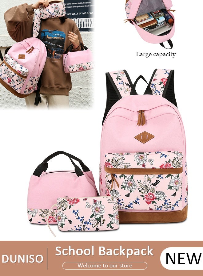 DUNISO School Backpacks for Teen Girls 3 In 1 School Bookbags Set Lunch Bag Pencil Case Travel Lightweight Daypack Kids' School Bag - Image 1