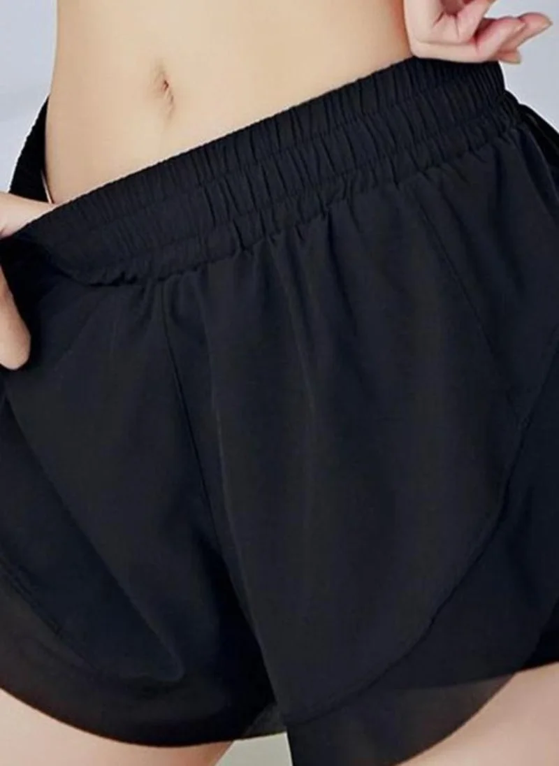 YUNIQEE Black solid mid-rise yoga sports shorts