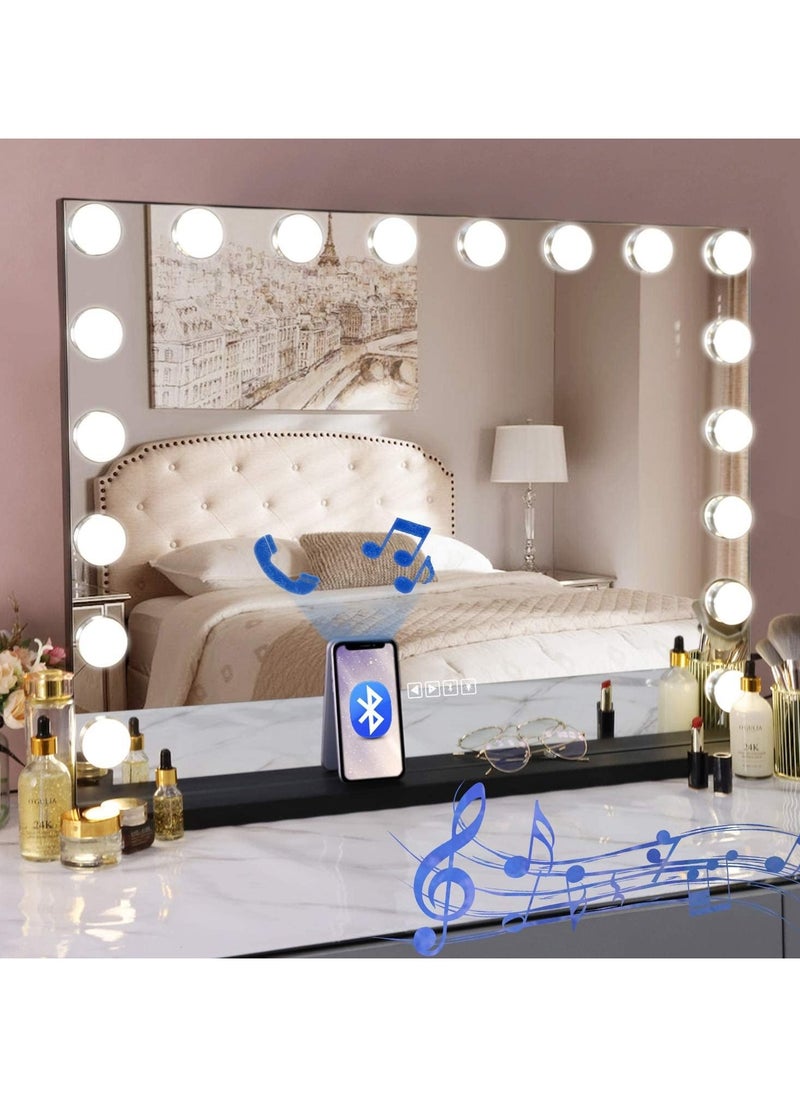 Generic - BLT Hollywood Vanity Mirror With Light 80cm Wide Large Makeup Mirror 18 Dimmable LED Light Bulb With 3 Color Tone Bluetooth Speaker Touchscreen Black Metal Frame - Image 1
