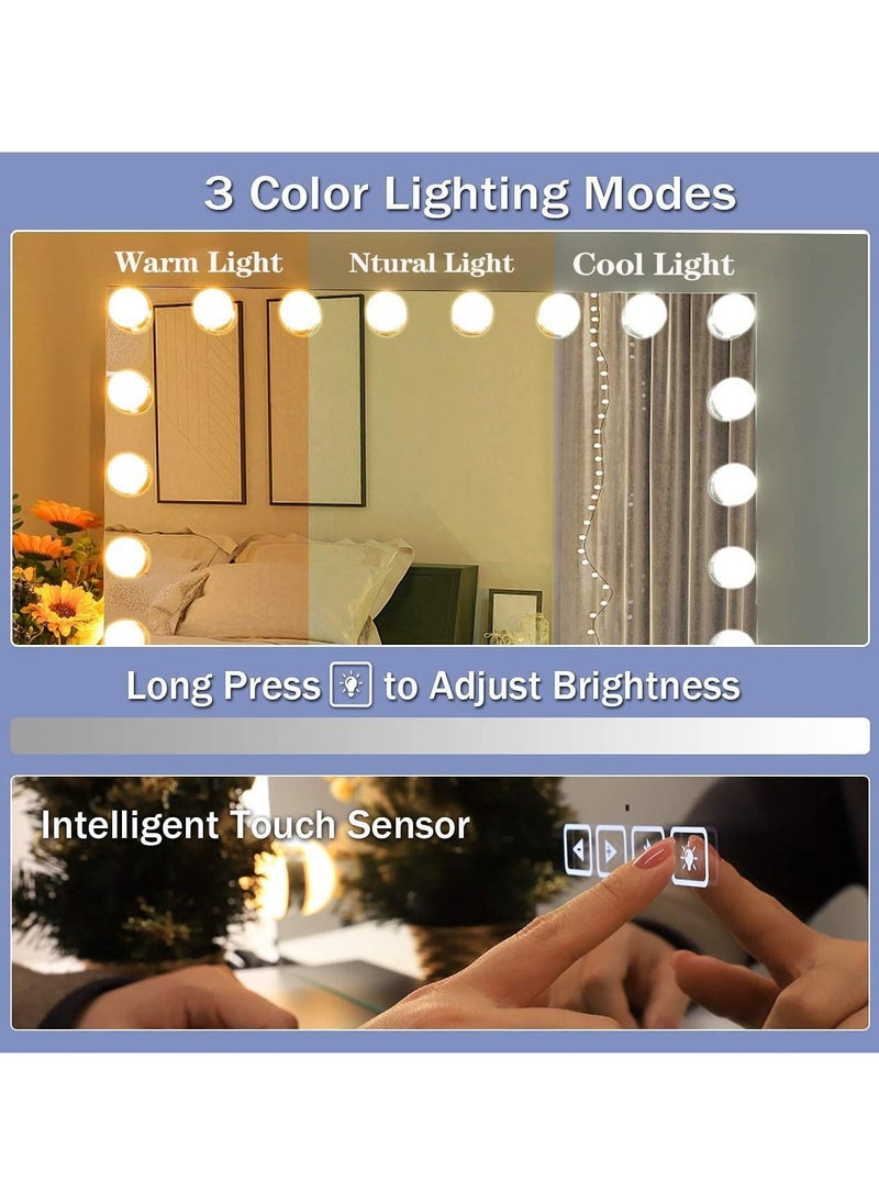 Generic - BLT Hollywood Vanity Mirror With Light 80cm Wide Large Makeup Mirror 18 Dimmable LED Light Bulb With 3 Color Tone Bluetooth Speaker Touchscreen Black Metal Frame - Image 1