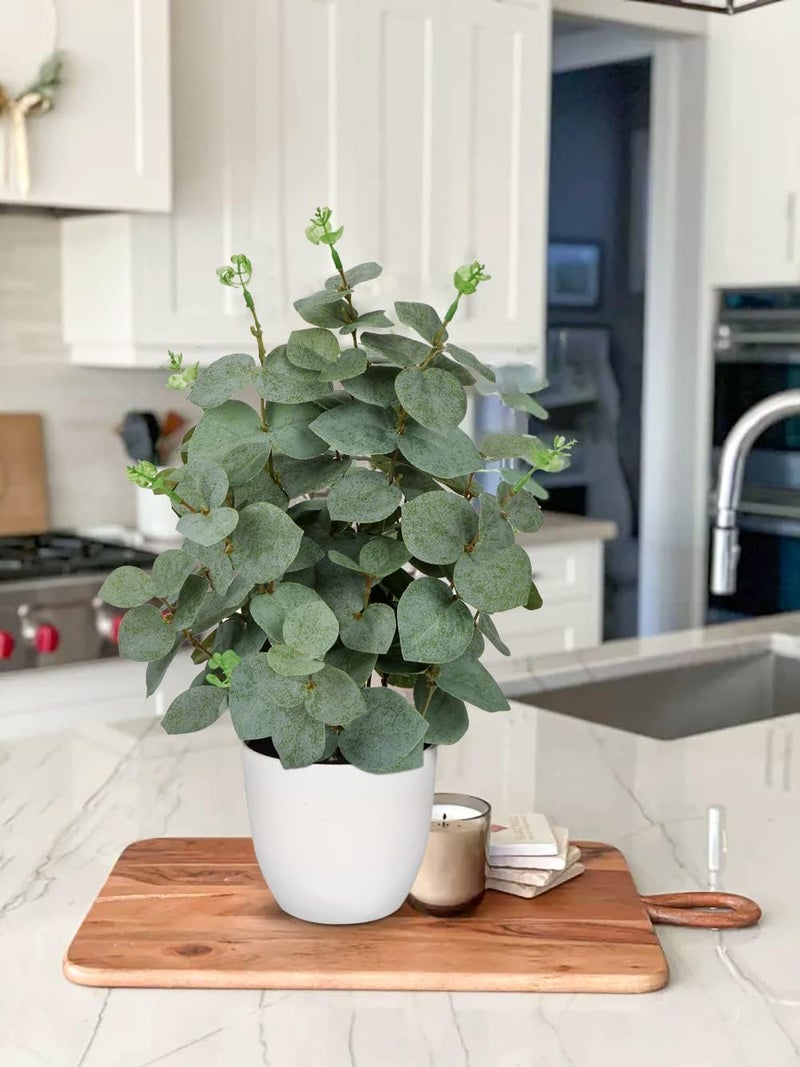 Villa Como 36cm Artificial Eucalyptus Plant in White Pot, Faux Potted Plant Greenery Modern Indoor Decor for Home, Office, Shelf, Bathroom - Image 2