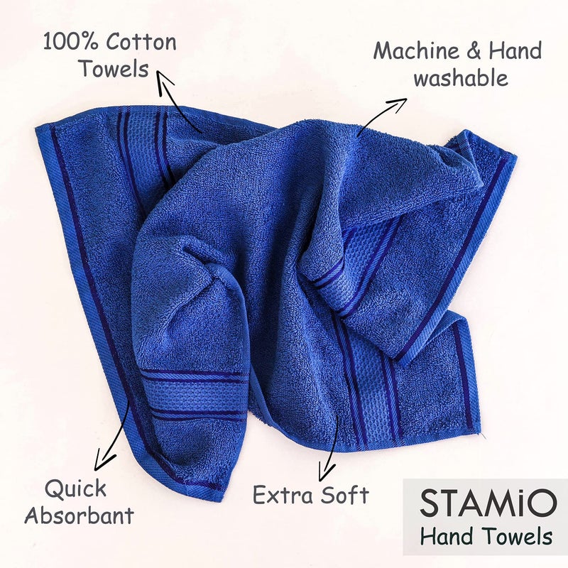 STAMIO Cotton 425 GSM Hand Towel Set of 4, 33 X 51 cm for Men, Women, Home Use, Gym, Wash Basin | Soft, Absorbent, Quick Dry, Small Size Towels, Travel Friendly | Navy Blue - Image 4