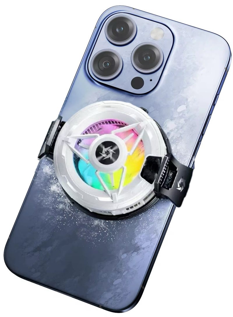 Magnetic Mobile Phone Cooler Iced Cooling Fan Ipad Semiconductor Radiator for Gaming Digital Display Temperature Portable Lightweight With RGB Light Powerful Quiet Silent Cooling White  - Image 1