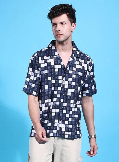 The Indian Garage Co Men Oversized Conversational Printed Half Sleeves Cuban Collar Street Wear Shirt