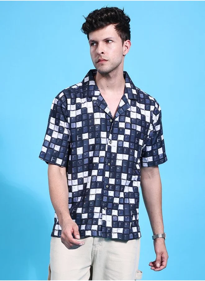 The Indian Garage Co Men Oversized Conversational Printed Half Sleeves Cuban Collar Street Wear Shirt