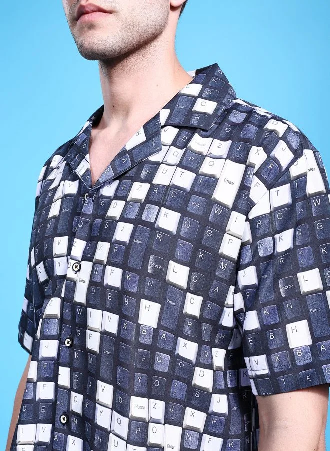 The Indian Garage Co Men Oversized Conversational Printed Half Sleeves Cuban Collar Street Wear Shirt