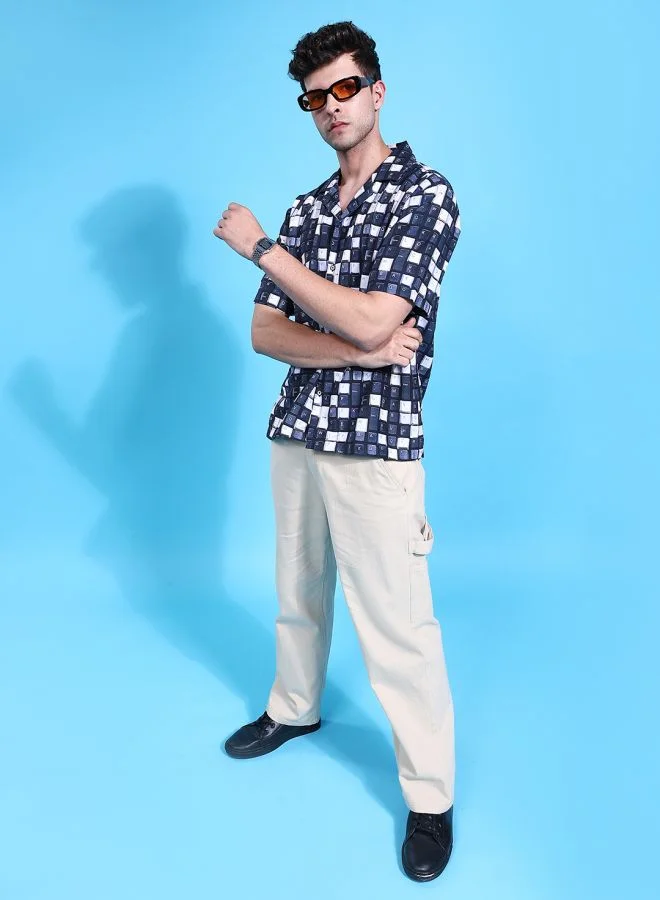 The Indian Garage Co Men Oversized Conversational Printed Half Sleeves Cuban Collar Street Wear Shirt