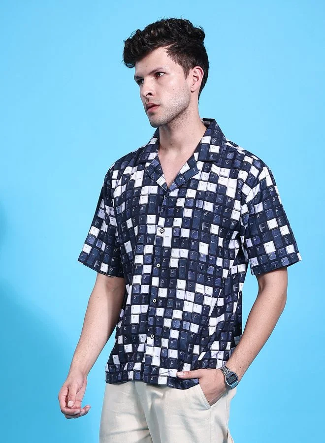 The Indian Garage Co Men Oversized Conversational Printed Half Sleeves Cuban Collar Street Wear Shirt