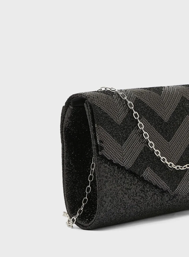Ginger Sequin And Glitter Evening Clutch Bag
