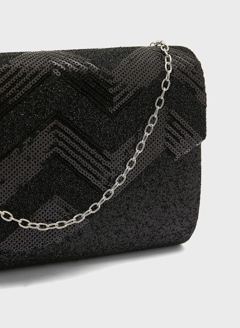 Ginger Sequin And Glitter Evening Clutch Bag