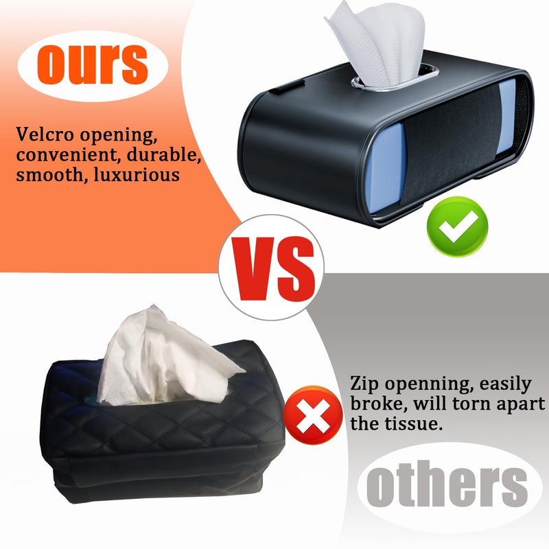 MTGOCHA Car Tissue Holder, Large Tissue Box Cover Keep Tidy, Premium PU Leather Backseat Napkin Holder Tissues Dispenser for Car Fits Standard 80-160 Count Tissue Boxes, Black - Image 5