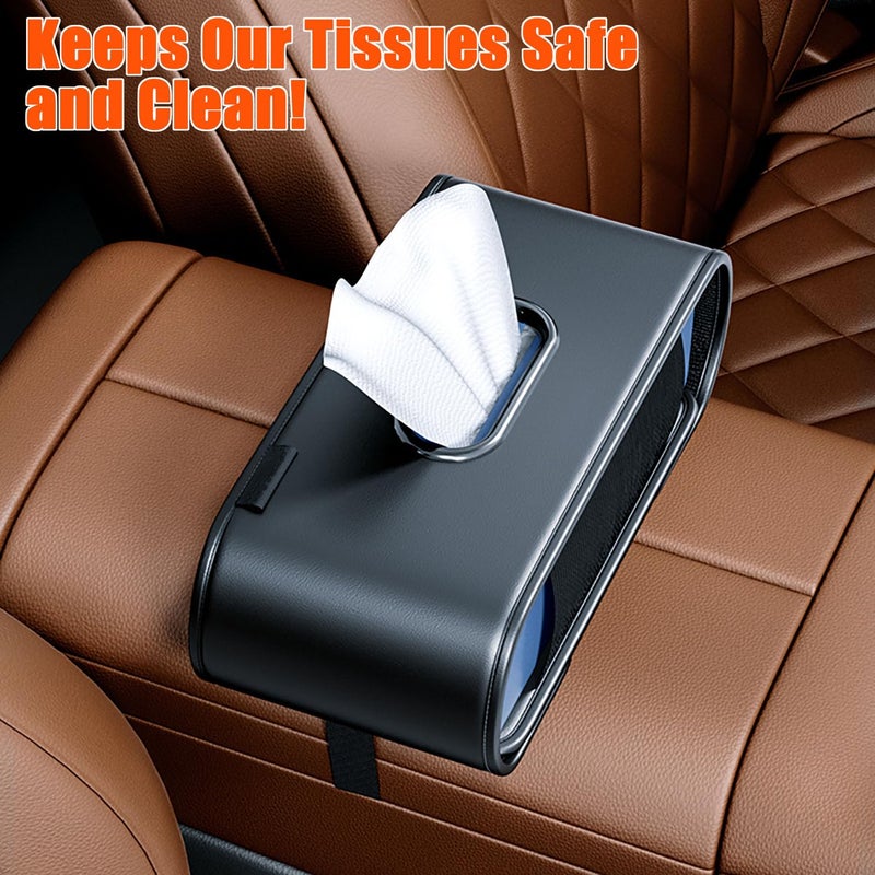 MTGOCHA Car Tissue Holder, Large Tissue Box Cover Keep Tidy, Premium PU Leather Backseat Napkin Holder Tissues Dispenser for Car Fits Standard 80-160 Count Tissue Boxes, Black - Image 3