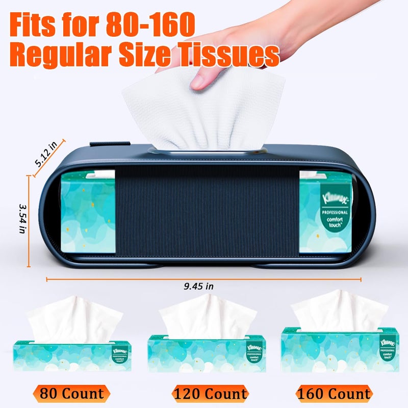 MTGOCHA Car Tissue Holder, Large Tissue Box Cover Keep Tidy, Premium PU Leather Backseat Napkin Holder Tissues Dispenser for Car Fits Standard 80-160 Count Tissue Boxes, Black - Image 4