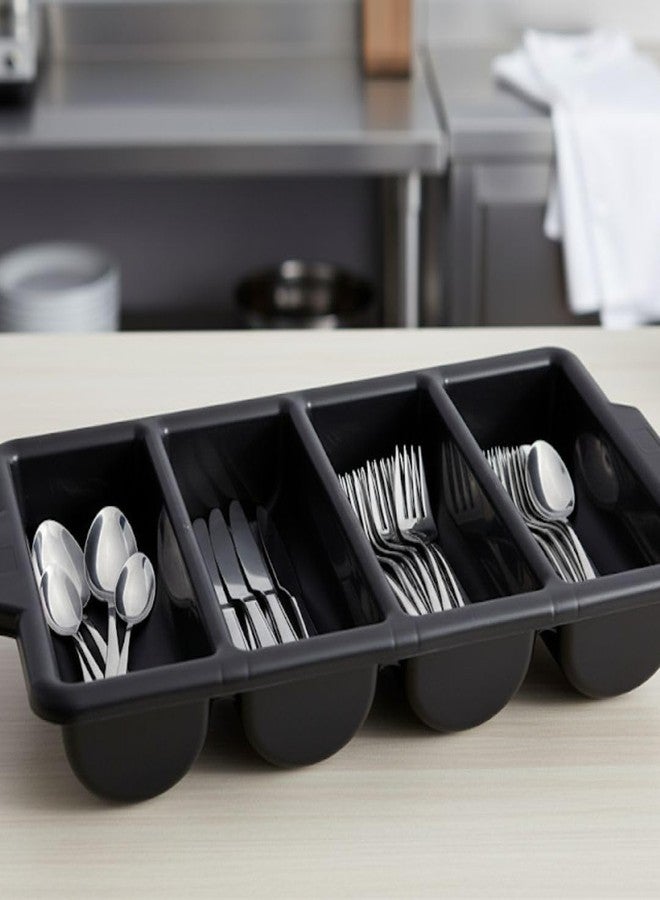 Soro Essentials- 4 Compartment Commercial Cutlery Box Bin Black Color Polypropylene -Utensil Organizer Flatware Kitchen Cutlery Flatware Silverware Organizer for Home Kitchen Restaurants - Image 2