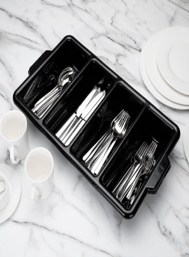 Soro Essentials- 4 Compartment Commercial Cutlery Box Bin Black Color Polypropylene -Utensil Organizer Flatware Kitchen Cutlery Flatware Silverware Organizer for Home Kitchen Restaurants - Image 4