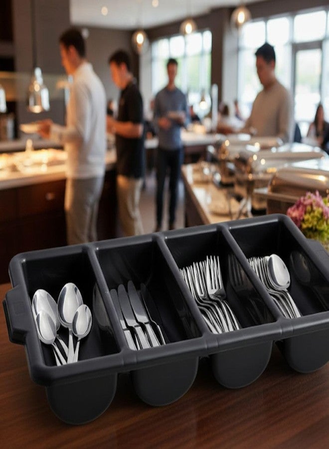 Soro Essentials- 4 Compartment Commercial Cutlery Box Bin Black Color Polypropylene -Utensil Organizer Flatware Kitchen Cutlery Flatware Silverware Organizer for Home Kitchen Restaurants - Image 3