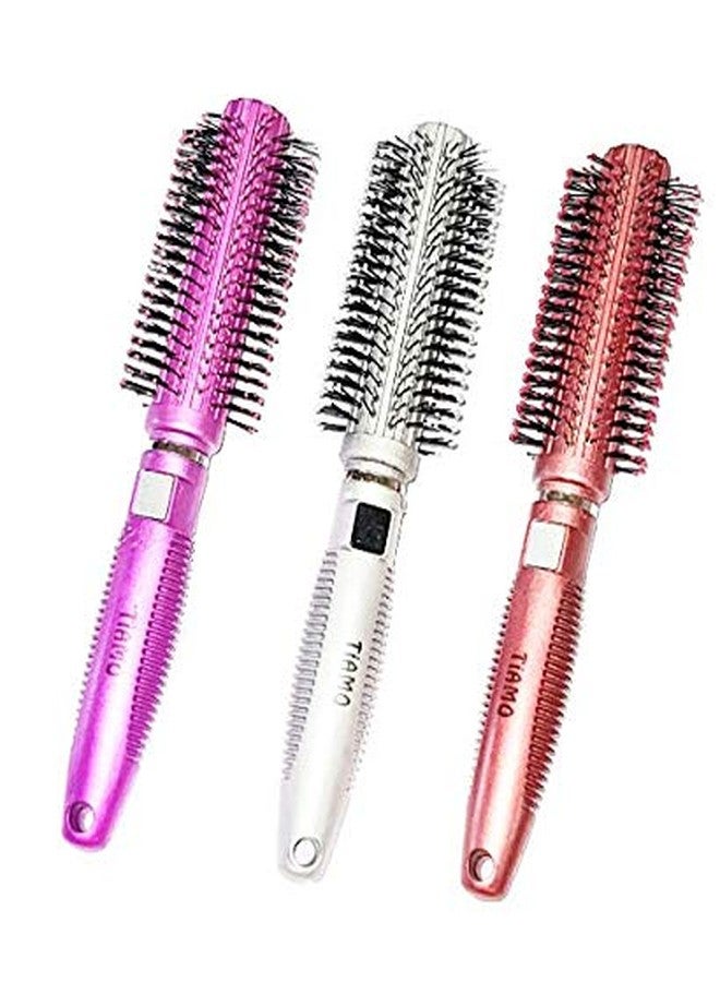 Tiamo Round Plastic Hair brush set pink, brown and silver - Image 2