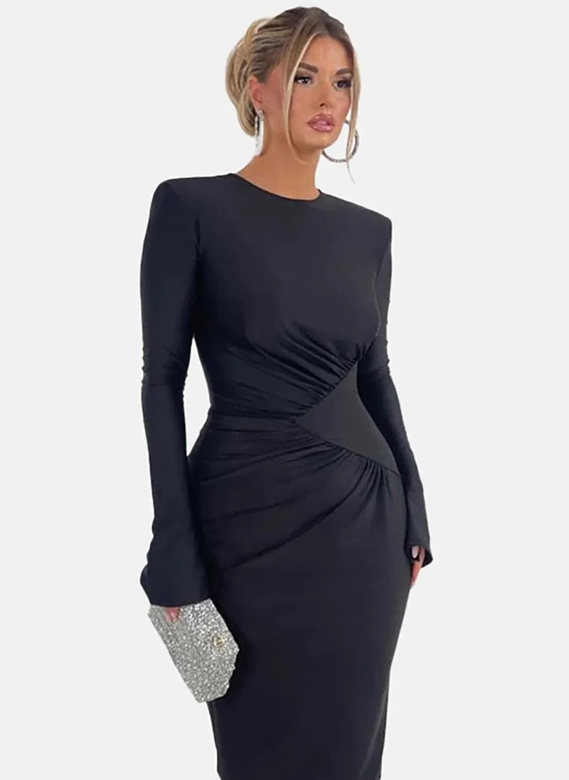 YUNIQEE Ruched Long Sleeve Dress