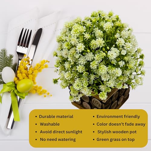 Tdas Artificial Flower Plants Leaves Wooden Potted Flowers Home Decor Greenery Eucalyptus Small Faux with Pot for Indoor Shelf Desk Bathroom Bedroom Office Decoration (White) - Image 4