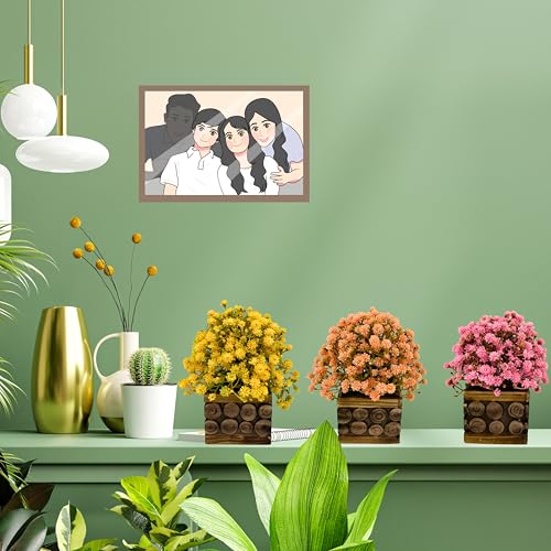 Tdas Artificial Flower Plants Leaves Wooden Potted Flowers Home Decor Greenery Eucalyptus Small Faux with Pot for Indoor Shelf Desk Bathroom Bedroom Office Decoration (White) - Image 3