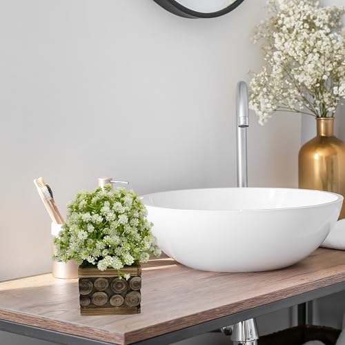 Tdas Artificial Flower Plants Leaves Wooden Potted Flowers Home Decor Greenery Eucalyptus Small Faux with Pot for Indoor Shelf Desk Bathroom Bedroom Office Decoration (White) - Image 5