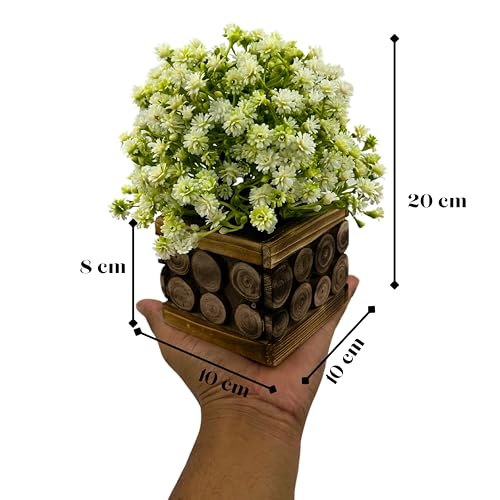 Tdas Artificial Flower Plants Leaves Wooden Potted Flowers Home Decor Greenery Eucalyptus Small Faux with Pot for Indoor Shelf Desk Bathroom Bedroom Office Decoration (White) - Image 2