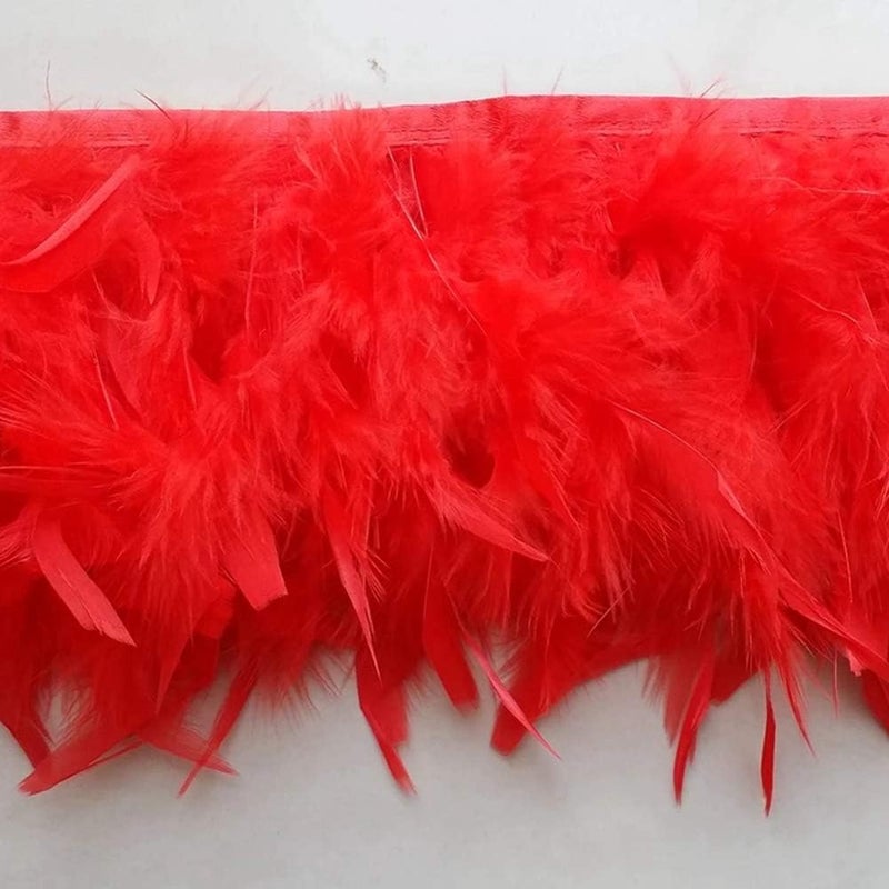Sowder Turkey Feathers Trim Fringe for Party Wedding Dress Sewing Crafts Costumes Decoration Pack of 2 Yards (red) - Image 1