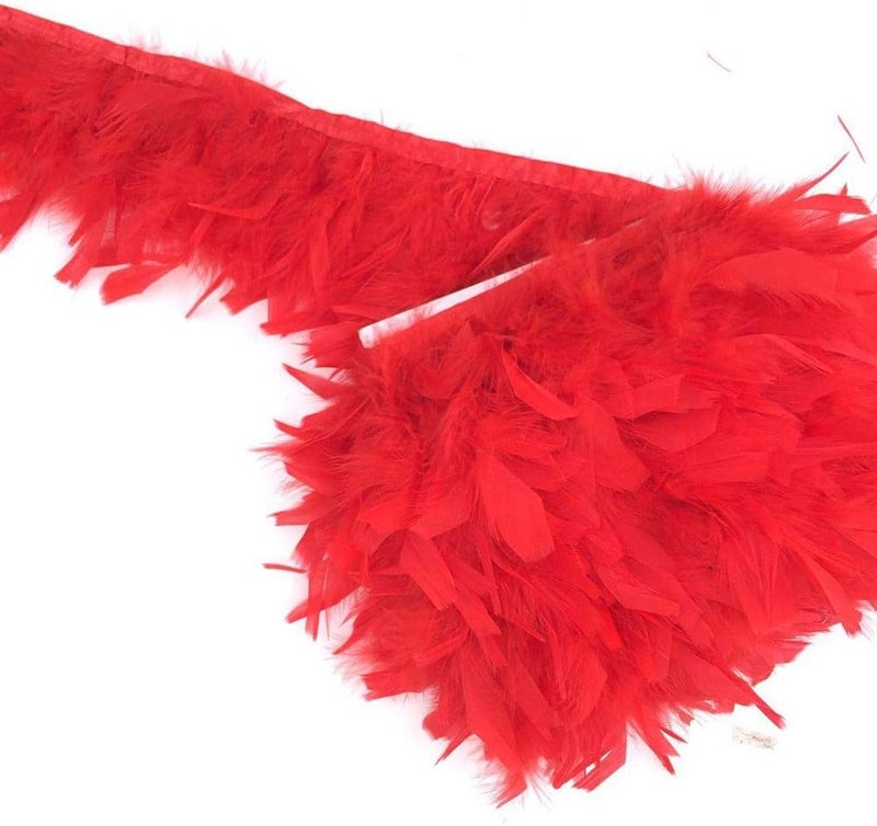 Sowder Turkey Feathers Trim Fringe for Party Wedding Dress Sewing Crafts Costumes Decoration Pack of 2 Yards (red) - Image 2