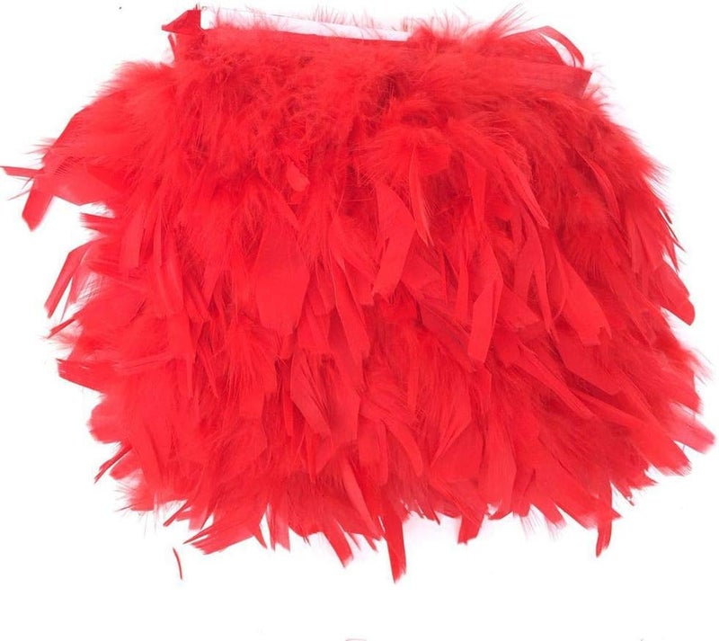 Sowder Turkey Feathers Trim Fringe for Party Wedding Dress Sewing Crafts Costumes Decoration Pack of 2 Yards (red) - Image 3