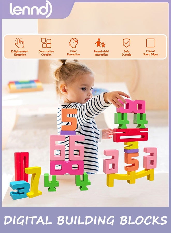 LENND Wooden Number Building Blocks - 20Pcs Stacking for 3+ Years Old Kids, Digital Building Blocks, 1-10 Digital Blocks Toys, Balance Competition Toy, Educational Gift for Boys and Girls - Image 5