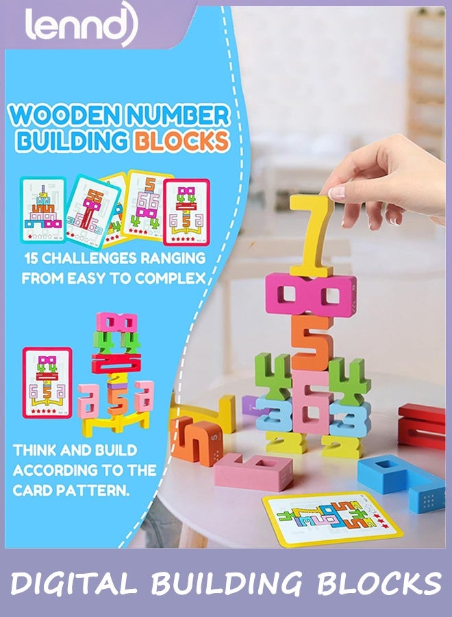 LENND Wooden Number Building Blocks - 20Pcs Stacking for 3+ Years Old Kids, Digital Building Blocks, 1-10 Digital Blocks Toys, Balance Competition Toy, Educational Gift for Boys and Girls - Image 4