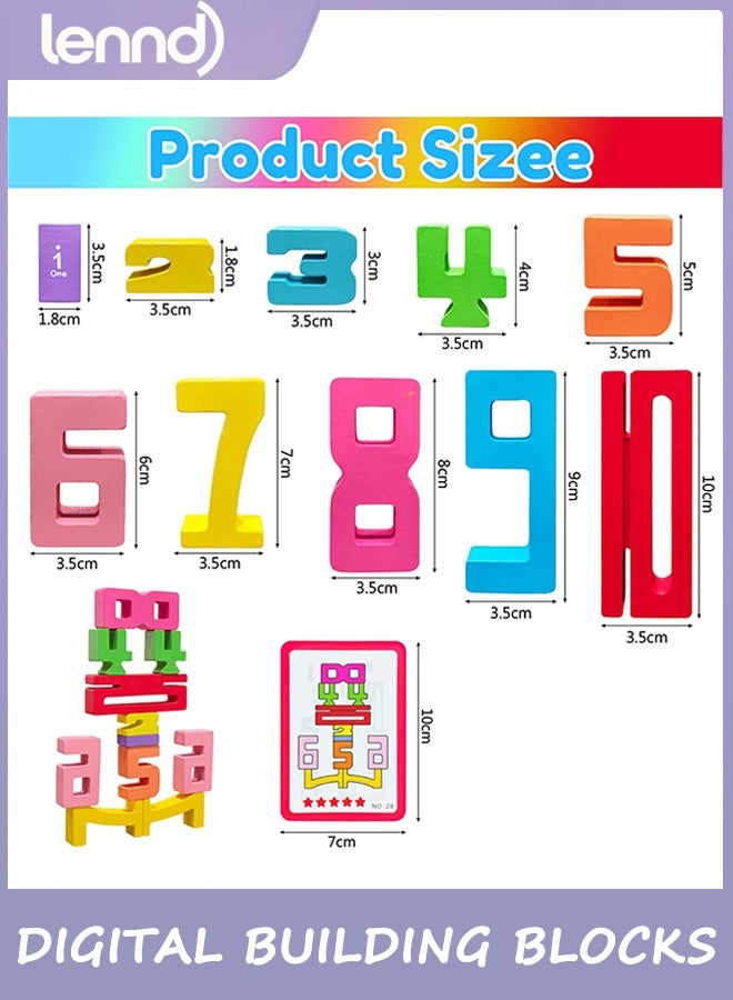 LENND Wooden Number Building Blocks - 20Pcs Stacking for 3+ Years Old Kids, Digital Building Blocks, 1-10 Digital Blocks Toys, Balance Competition Toy, Educational Gift for Boys and Girls - Image 2
