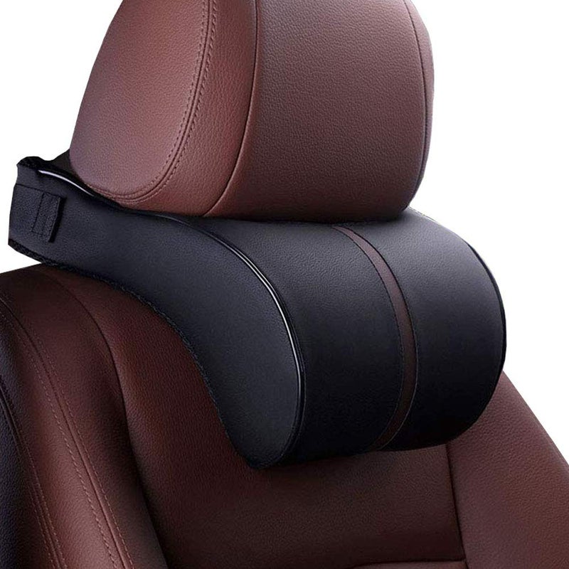 HomDSim Car Seat Neck Support PillowPU Soft Leather  Memory FoamHead Support Pillow Cushion Pad for Driving Headrest Relaxwith Adjustable Strap