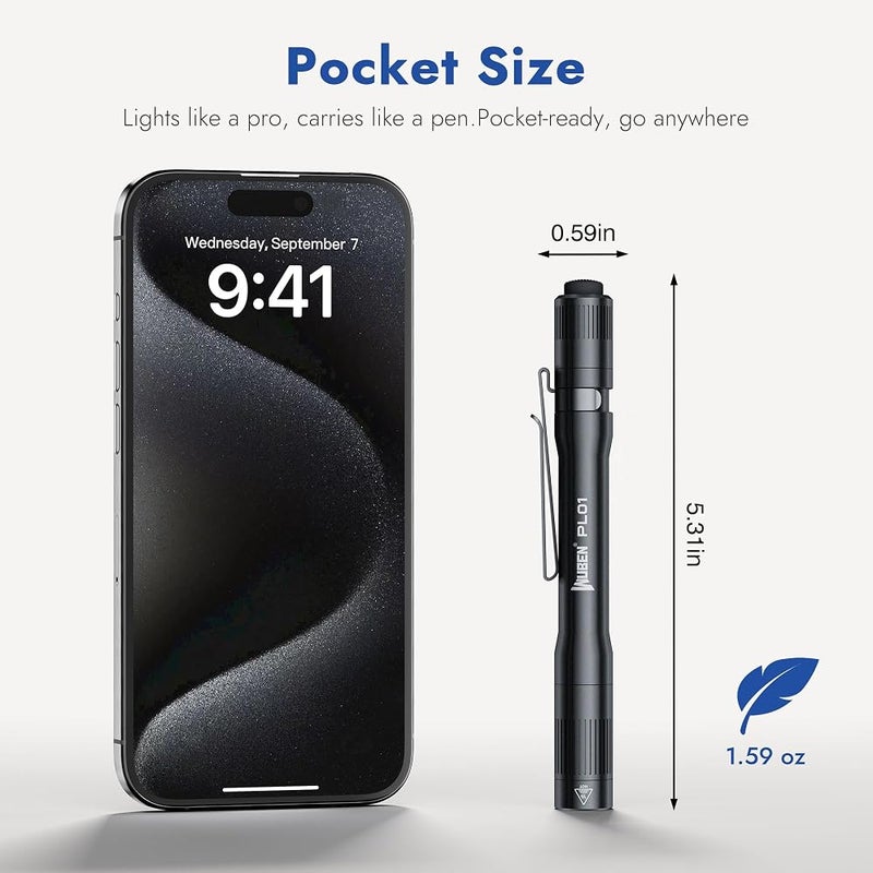 WUBEN PL01 Pen Light, 650 Lumen LED Flashlight Rechargeable, Pocket Size Pen Flashlight with Steel Pocket Clip, Compatible 2 AAA Battery, IP68 Waterproof, Penlight for Home, Emergencies, Inspection - Image 3