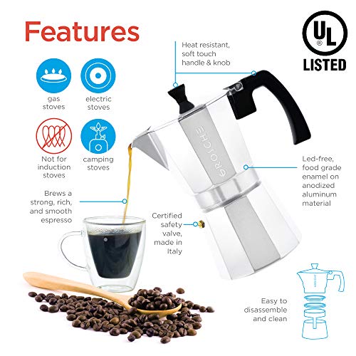 GROSCHE Milano Stovetop Espresso Maker Moka Pot 9 espresso cup, 15.2 oz, Silver Cuban Coffee Maker Stove top coffee maker Moka Italian espresso greca coffee maker brewer percolator - Image 3